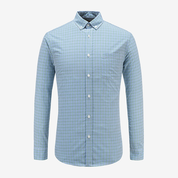 Long Sleeves Dress Shirt for Men Light Blue Plaid Office Shirt