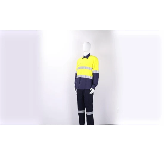 Camicia in cotone da lavoro riflettente ad alta visibilità uniforme da lavoro da uomo a maniche lunghe bicolore personalizzata per la sicurezza in miniera